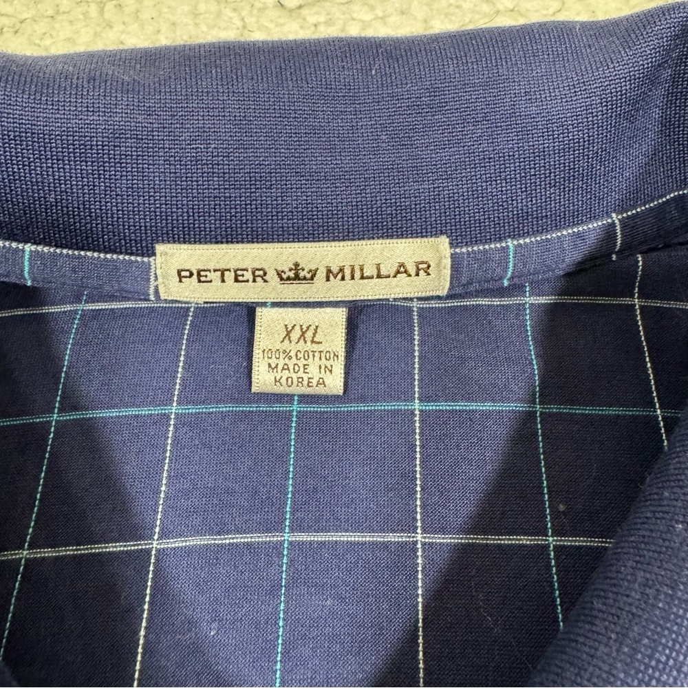 Peter Millar Navy Blue Plaid Checkered Short Sleeve Golf Polo Shirt Men's XXL - Picture 5 of 5